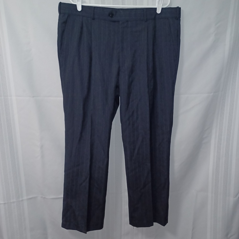 Unbranded Dress Pants Mens 40x29 Navy Blue Pinstripe Pleated Wool Blend Slacks